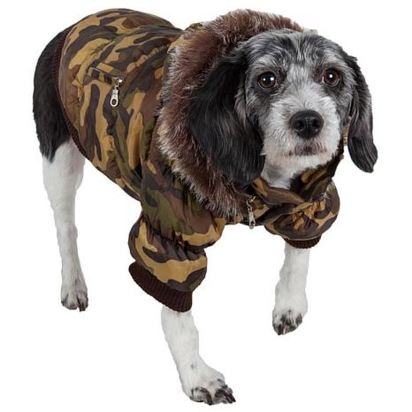 Pet Life Metallic Fashion Dog  Camouflage  Parka Coat with Removable Hood - Picture 2 of 7
